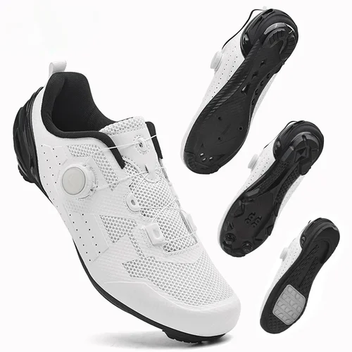 Imagen 1 del producto Zapatos de ciclismo de carretera para hombre, zapatillas transpirables de verano con tacos autoblocantes, antideslizantes, para bicicleta de montaña, zapatillas de carreras spd ligeras