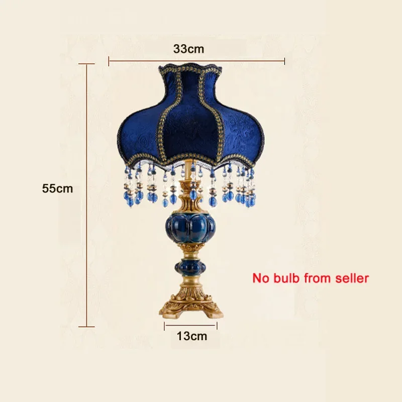 Retro Blue cloth cover Table Lamp Creative Luxury Lamp Wedding Room Modern European Living Room  Bedroom Bedside Desk Lamp