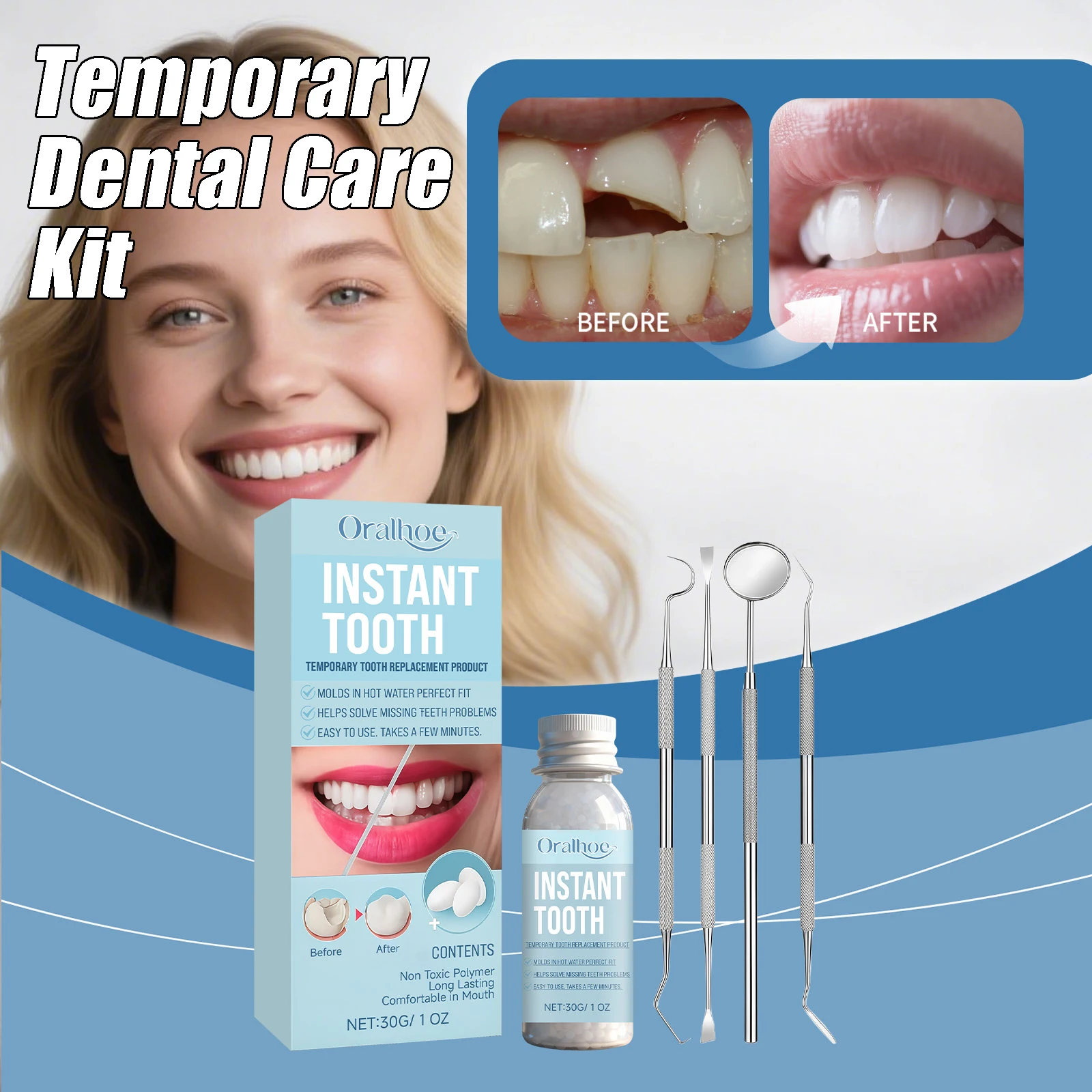 Tooth Repair Glue Set Shapeable Teeth Gaps Filling Solid Glue Temporary Tooth Repair Add Charm Confident Smile Denture Care Kit