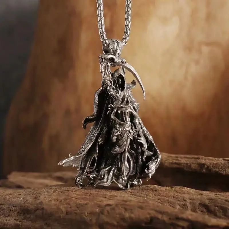 Classic Retro Holy Death Sickle Pendant Stainless Steel Necklace for Men Fashion Personality Punk Pagan Jewelry Accessories Gift