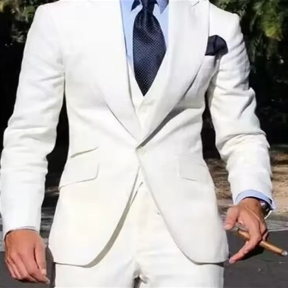 

Мужской формальный смокинг из 3 предметов с остроконечными лацканами, пиджаком, жилетом и брюками - модные деловые костюмы для вечеринки, свадьбы, жениха