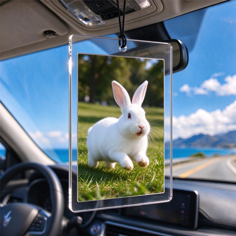 Custom Pet Photo Acrylic Car Hanging Ornament Personalized Pet Picture Car Rearview Mirror Pendant Memorial Gift For Pet Owners