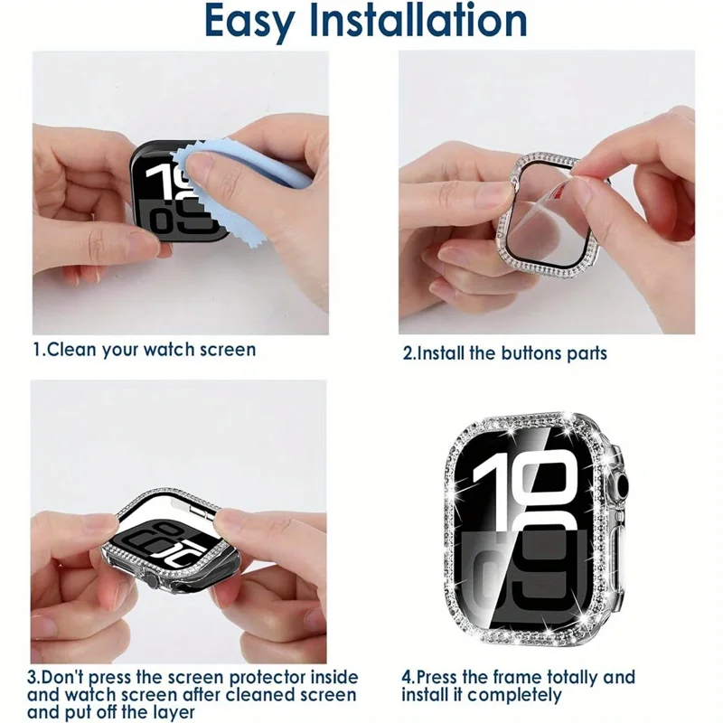 Diamond case+strap For Apple watch 10 bands 45mm 41mm 38mm 42mm 44mm 40mm bracelet+Screen Protector+Bumper series 9 8 7 6 5 4 SE