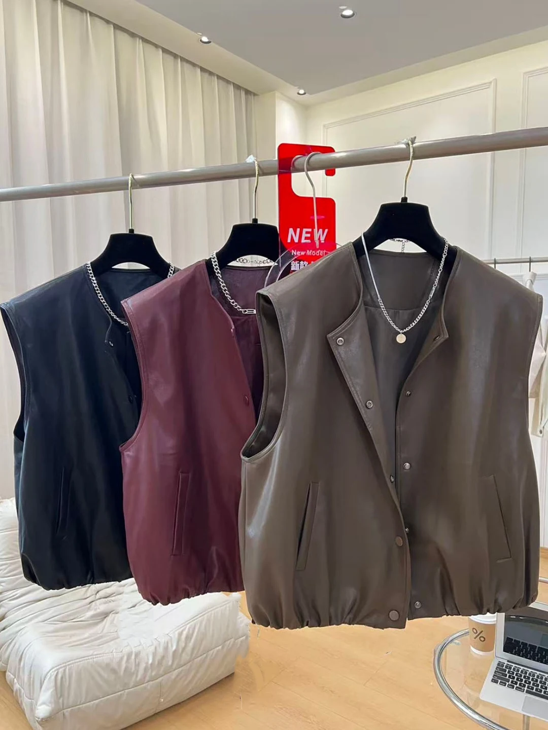 

Модный облегающий круглый кожаный жилет Ne Svel, женский топ Quali Euro Sle, осень 2023, новый дизайн