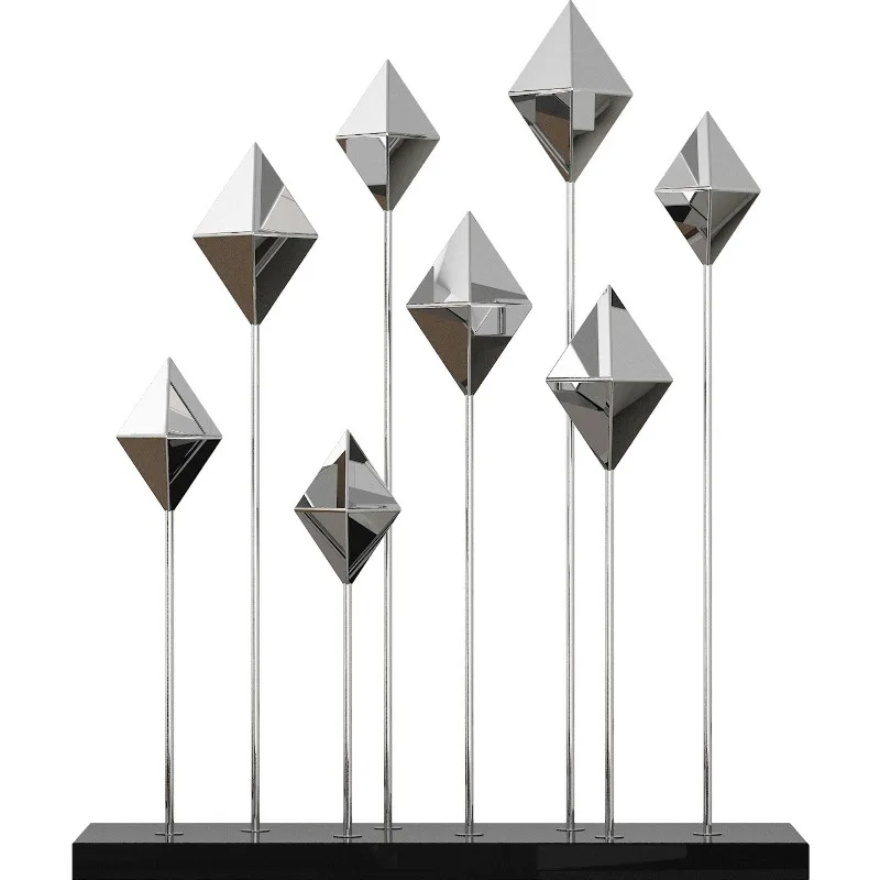 

Modern light luxury stainless steel geometric ornaments, model room TV cabinet window decoration, entrance entrance