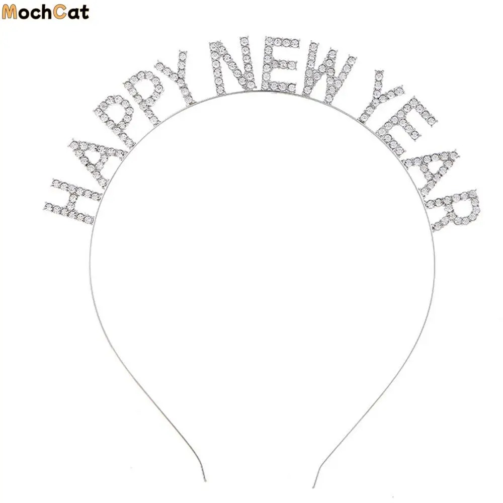 

Gift Alloy Christmas Dree Up New Year Headdress HAPPY NEW YEAR Headband Female Jewelry Korean Style Hair Hoop Rhinestone Crown