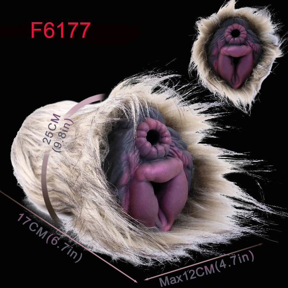 FAAK Silicone Pocket Pussy Stroker With Animal Fur Fantasy Male Masturbator Double Channel Artificial Vagina Sex Toys For Men