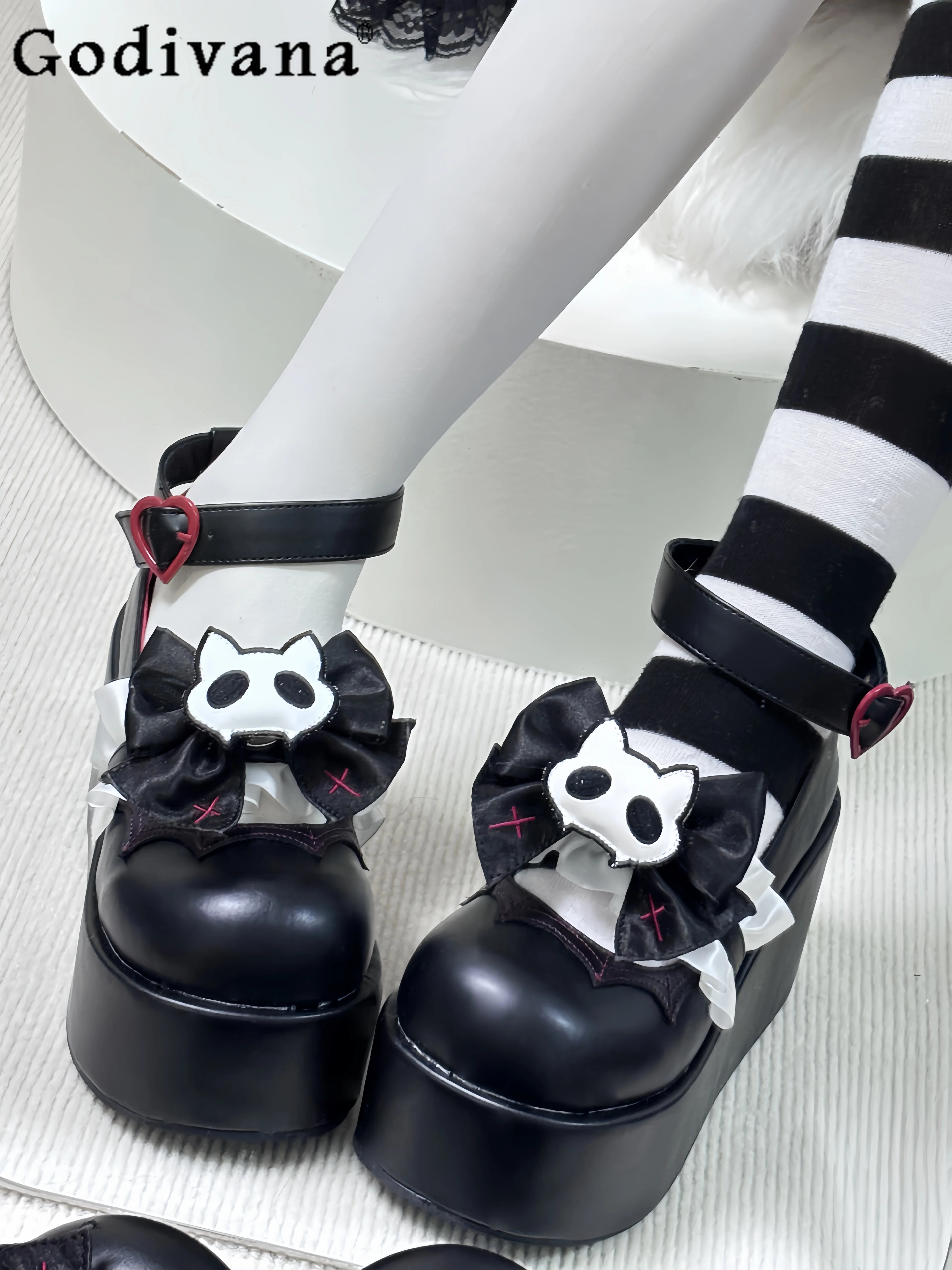 

2K Subculture Original Japanese Lolita Thick-Soled Platform Shoes Sweet Cool Girl JK Round-Toe Cartoon Mary Jane Shoes