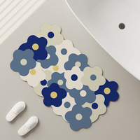 VIKAMA Flower Bathroom Floor Mat, Ins Style Entrance Door, Diatom Water-Absorbing Kitchen Anti-Slip Floor Mat, Home Decoration