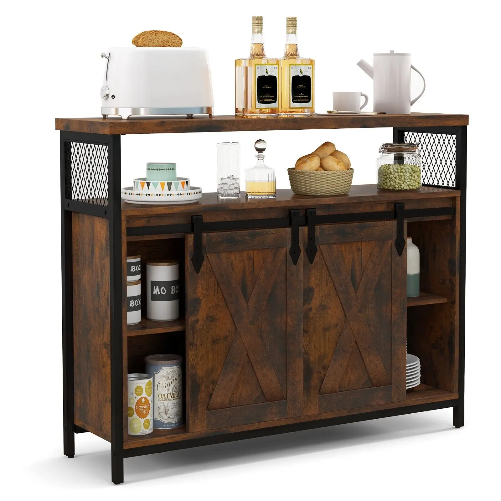 GOFLAME Buffet Cabinet Farmhouse Coffee Bar Cabinet Kitchen Storage Sideboard