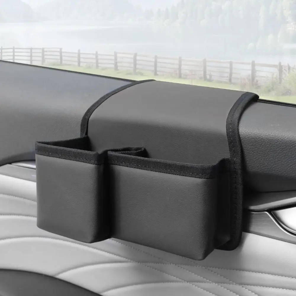 

Универсальный органайзер для автомобиля на боковую дверь из кожи, многофункциональный, с 2 карманами, подстаканник для подлокотника