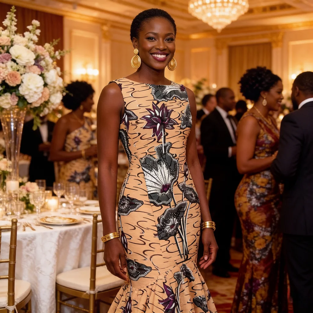 Goldverziertes holländisches Wachsdruckgewebe, afrikanischer Ankara-Wachsstoff, Lotus-Blumenmuster, hochdichtes Baumwoll-Wachstextil für Kleider