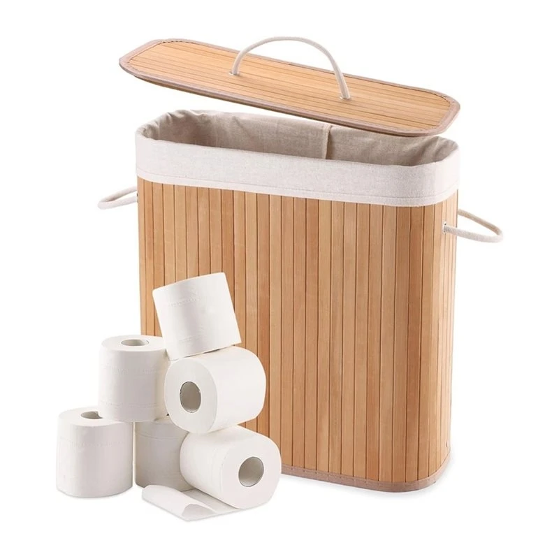 JHD Bamboo Toilet Paper Storage With Lid & Handel 8 Gallons (30L)