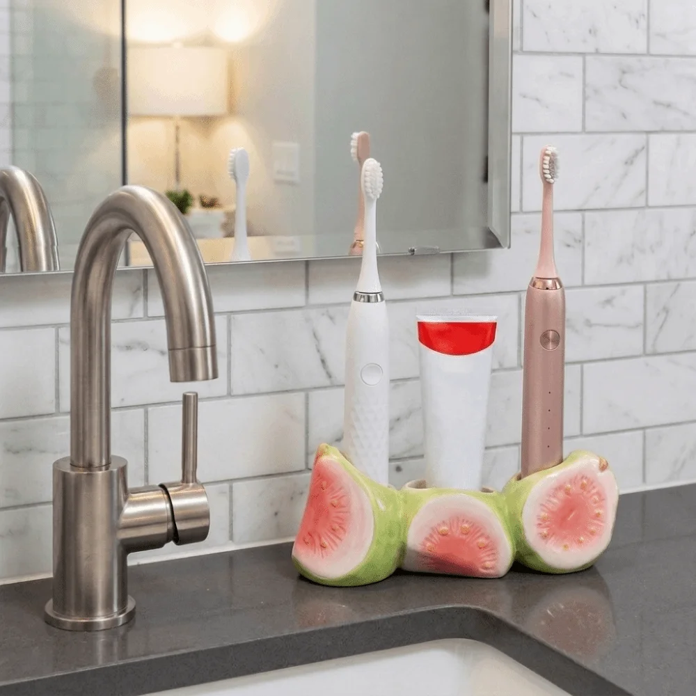 Durable Ceramic Guava Shaped Toothbrush Base Waterproof Decorative Toothbrush Storage Rack Cute Toothpaste Toothbrush Rack Sink