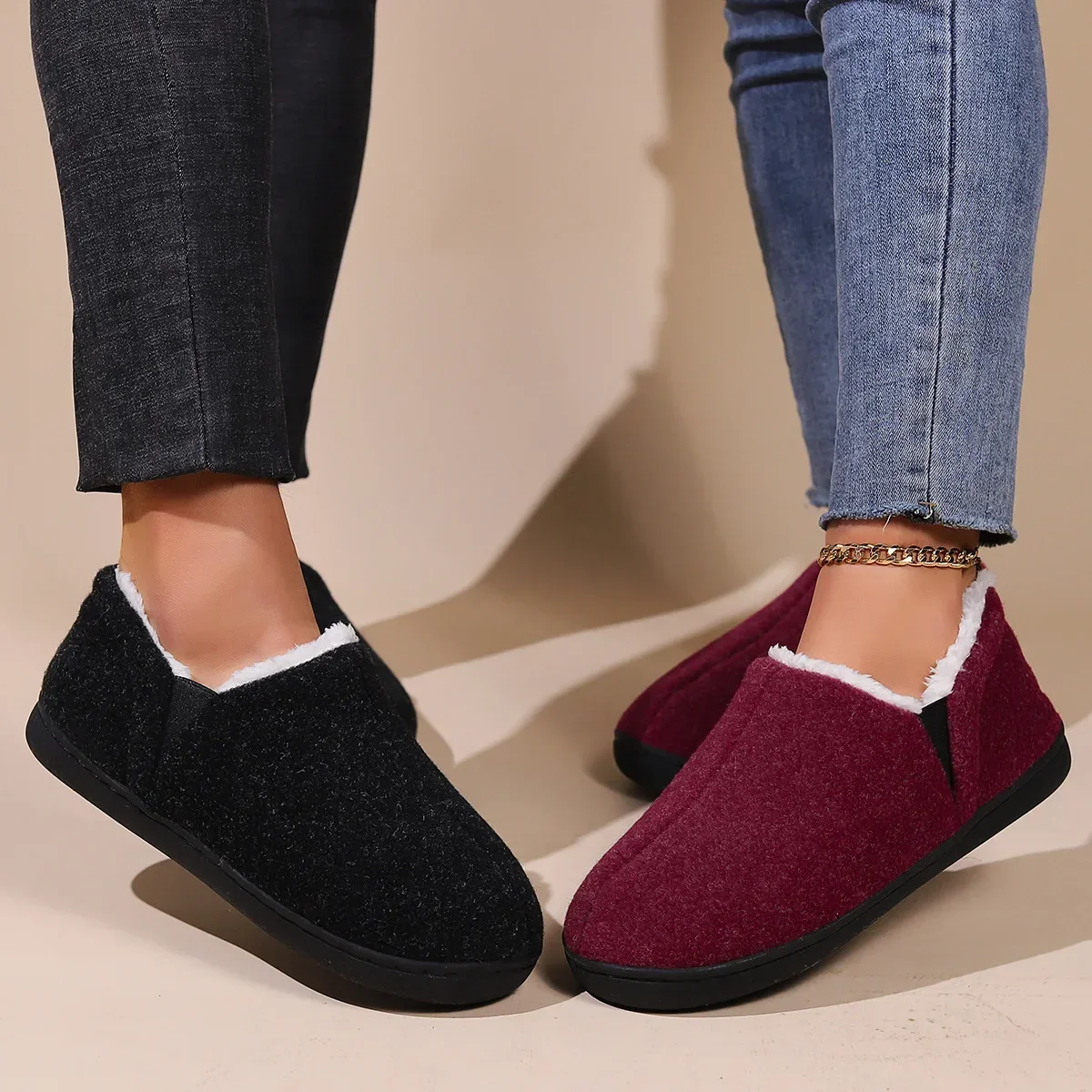 Women Thick Plush Non Slip Fluffy Shoes Women 2025 Winter New Comfort Plush Lined Cotton Shoes Woman Casual Warm Cotton Slippers