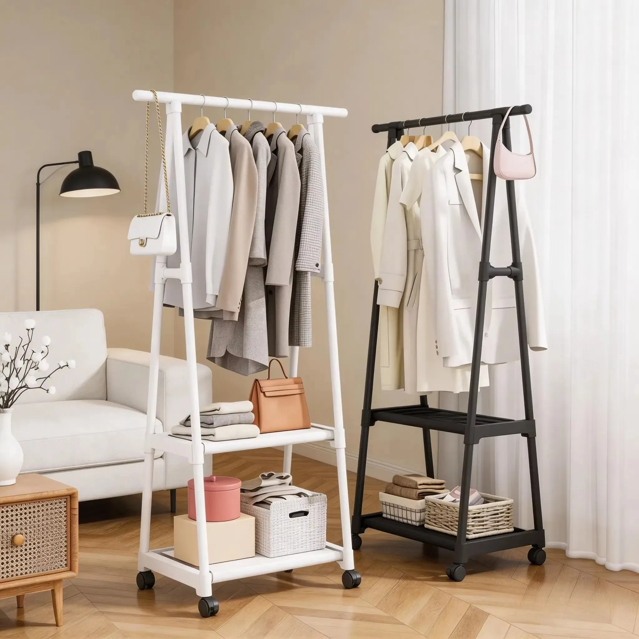 Cabideiro Multifuncional Simples, Suporte Móvel para Roupas de Quarto, Organizador de Roupas que Economiza Espaço