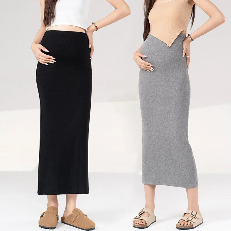 

Spring Summer Pregnant Women's Straight Skirts Soft Pregnancy Dress Support Abdomen Elasticity Long Skirt for Maternity Women