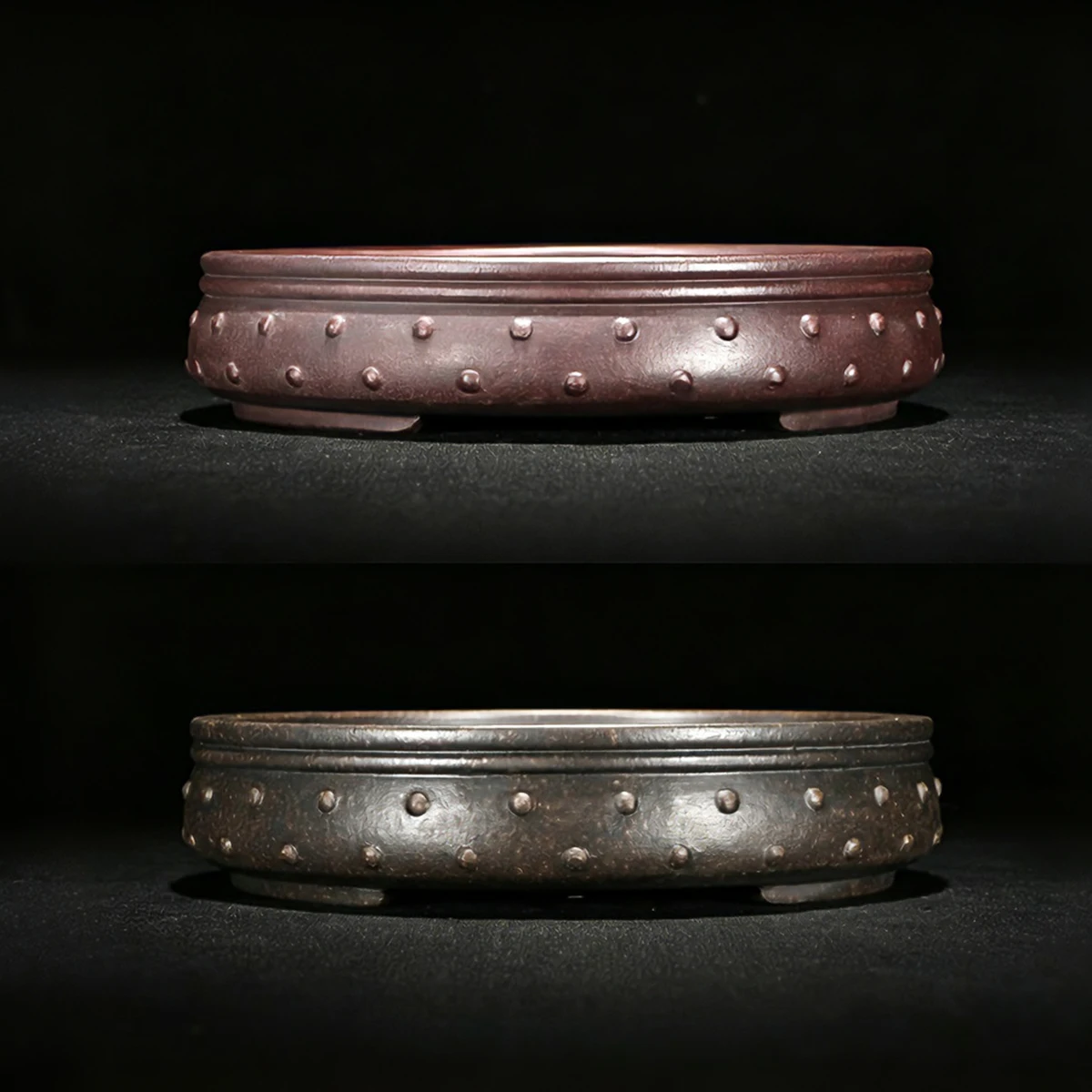 Yixing High Quality Large Caliber Purple Clay Bonsai Pot Retro Drum Nail Succulent Flowerpot Indoor Chinese Antique Style Vase