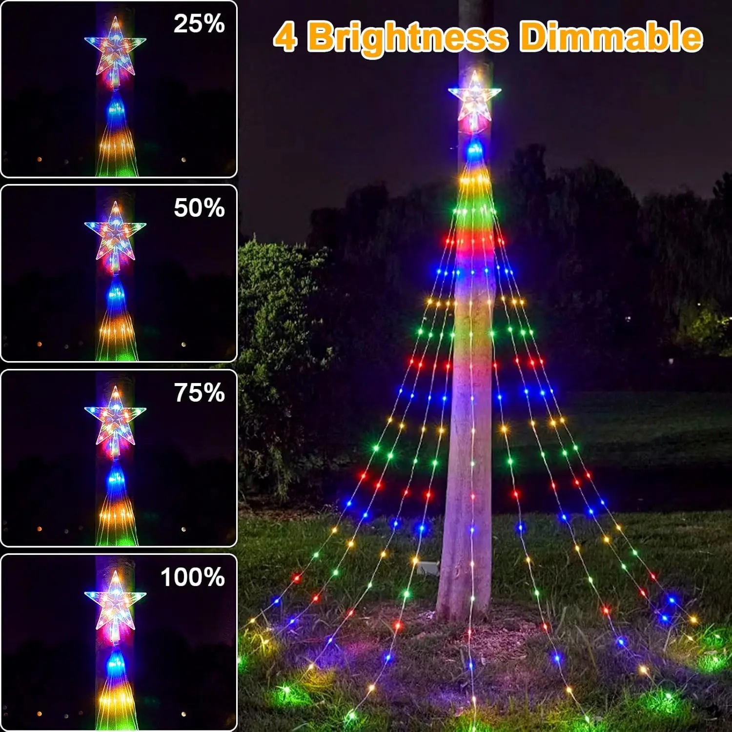 شجرة عيد الميلاد أضواء الشلال 198 المصابيح 2 متر USB سلسلة ضوء مع توبر ستار أضواء الجنية مقاوم للماء 8 طرق لديكور الزفاف #5