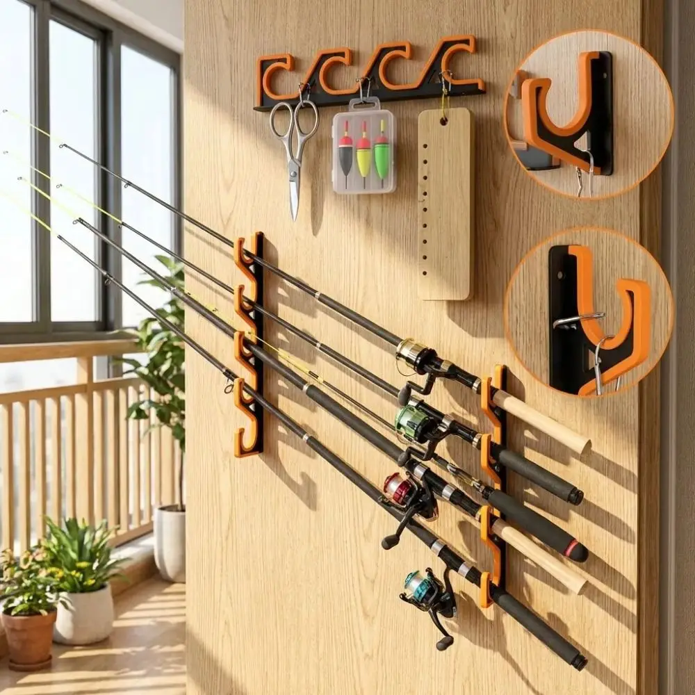 Wall Mounted Wall Mounted Fishing Rod Storage Rack Sturdy Structure Anti-Slip Fishing Pole Organizer Holder Easy To Install