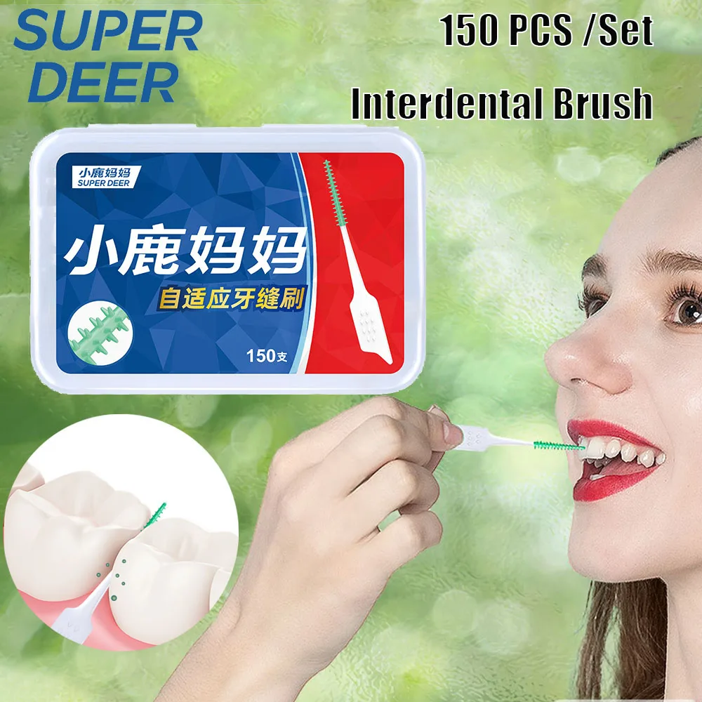 Super Deer 150pcs Interdental Silicone Brushes Dental Toothpicks Brush Between Teeth With Thread Orthodontics Oral Care Tool
