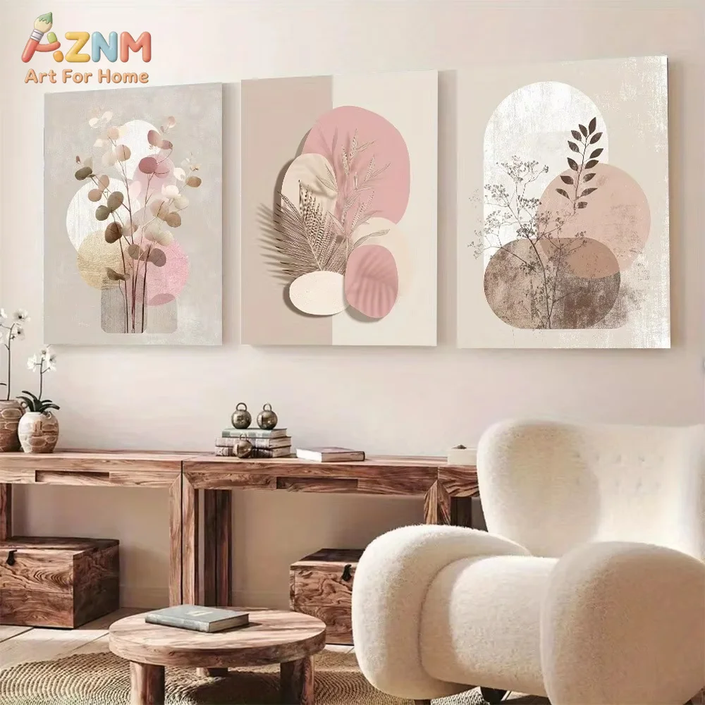 AZNM Canvas Print Minimalist Bohemian Geometric Patterns in Gentle Pink and Cream Canvas Poster Prints Home Room Decor Gift
