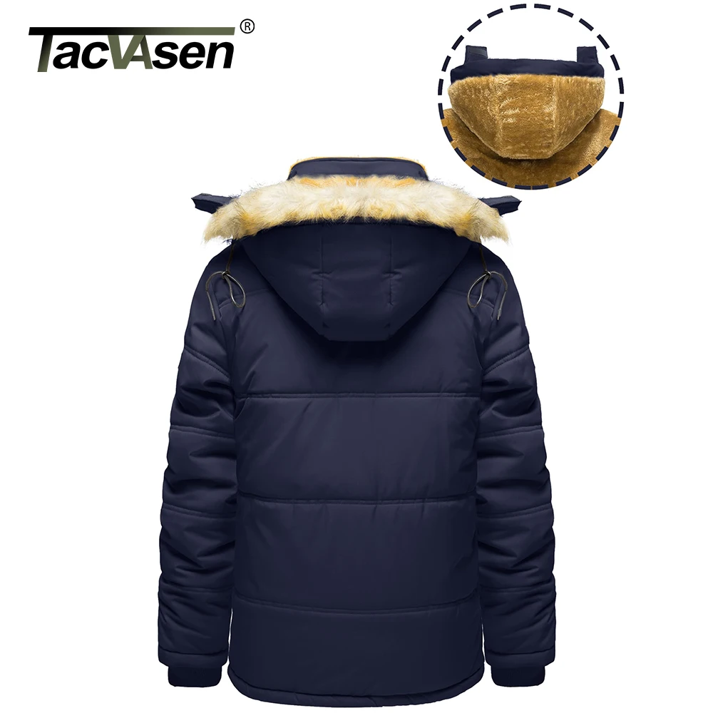 TACVASEN Men\'s Fleece Lined Parkas Jacket Thick Thermal Waterproof Outdoors Snow Working Camping Hooded Coats Zip Up Windproof