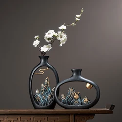 Japanese style wealth vase vintage Chinese feng shui vase office Living room desktop decoration dried flower vases home decor