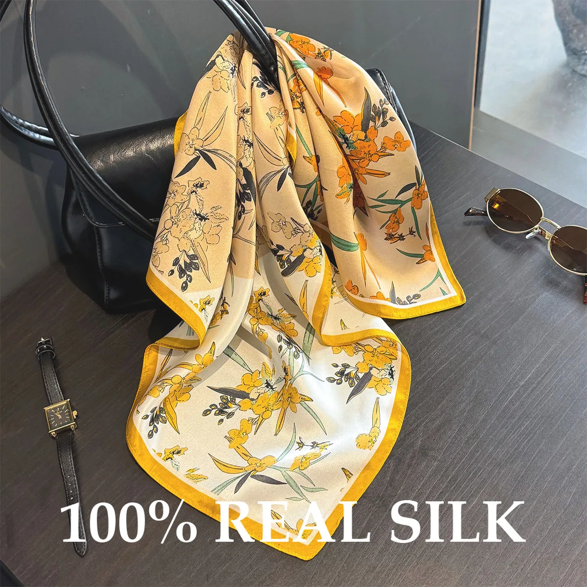 

Модный платок из 100% натурального шелка, квадратный шарф, женская шаль, платок, бандана, хиджаб, повязка на голову, головной платок Bufanda Echarpe