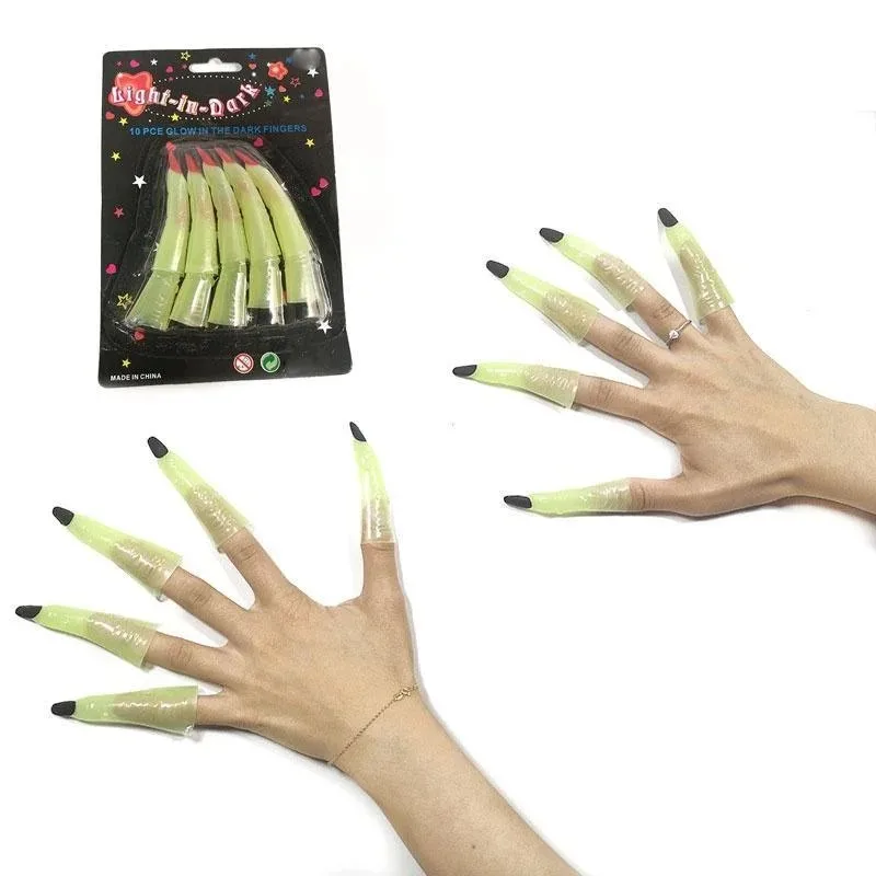 10Pcs/set Nail Luminous Fake Fingers Cover Different Colored Nails Halloween Cosplay Prop Party Decorations Toys