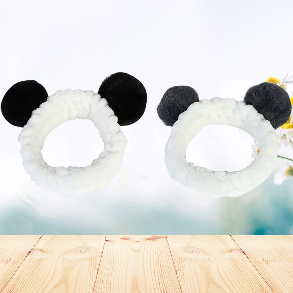 

2pcs Panda Ear Headband Cute Makeup Washing Face Absorbent Elastic One Size Fits Most Hair Styling Accessories
