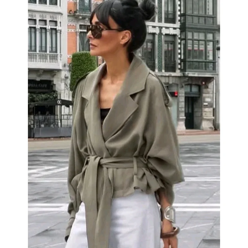 

Осеннее женское свободное повседневное длинное пальто с лацканами из искусственного бархата или куртка с поясом для поездок на работу, полиэфирное волокно 00%