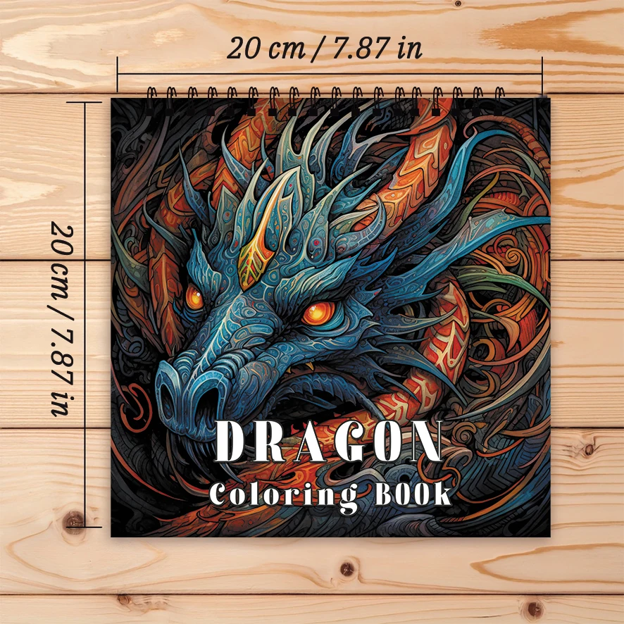 Livro para colorir - 7,87 x 7,87 polegadas 32 páginas sobre Serious Dragon Coloring Book - Presente perfeito para família ou amigos