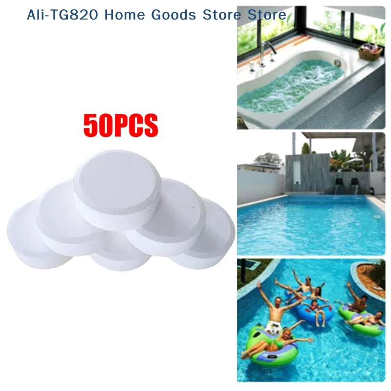 [TG820] 50 tabletas/botella para limpieza de piscinas, tabletas de cloro y bromo, limpiador para piscinas, spas y hogar