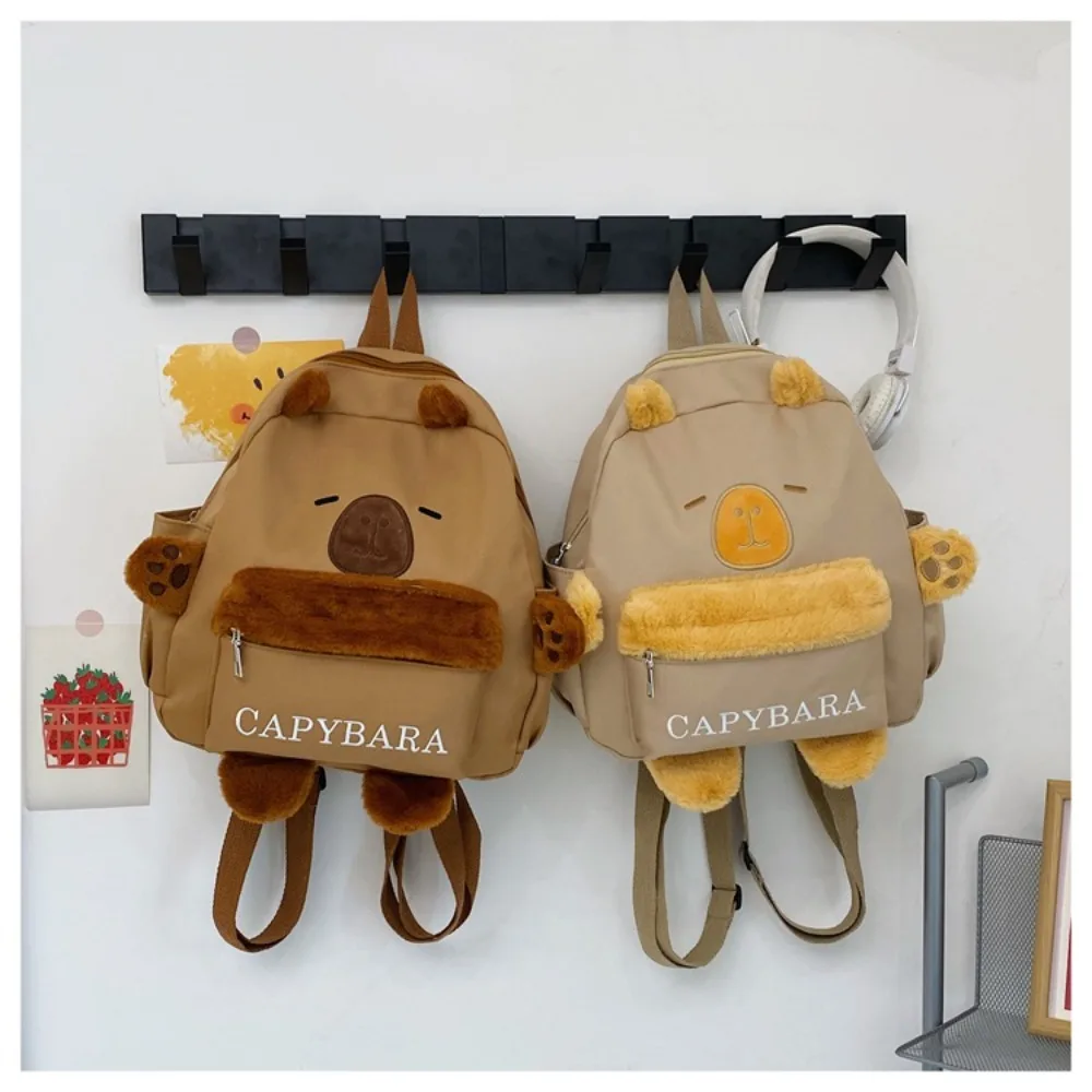 Bolso de hombro de dibujos animados para estudiantes, mochila escolar de felpa Capybara linda, bolso informal de pareja de animales