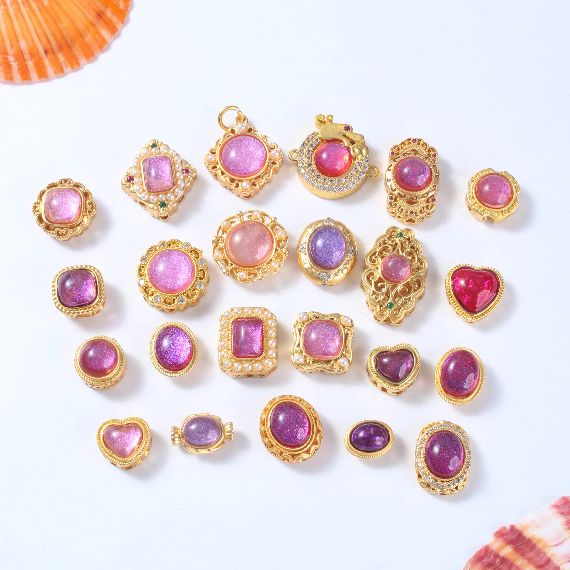 

8pcs Copper Gold-plated Colored Treasure Amethyst Multi-pass Beads DIY Necklace Bracelet Jewelry Accessories Beading Materials