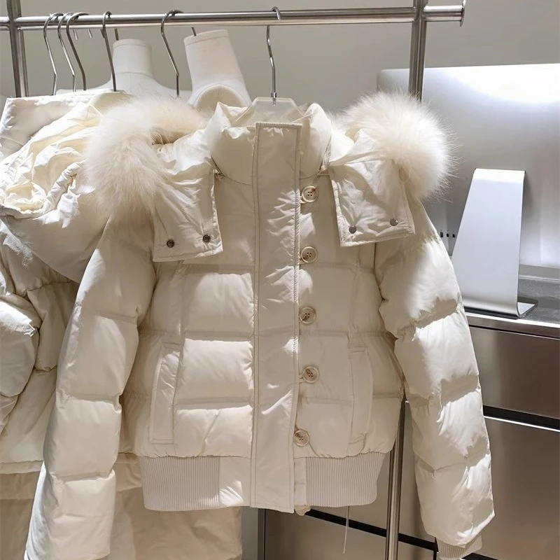 

Harajuku модное пальто со съемным капюшоном, однотонная элегантная куртка с капюшоном, зимняя студенческая повседневная хлопковая куртка с меховым воротником, 2025 г.