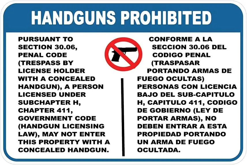 Handguns Prohibited Metal Sign,Pursuantto Section 30.06 Security Metal Sign,Motivational Wall Hanging Sign,Vintage Metal Si sign