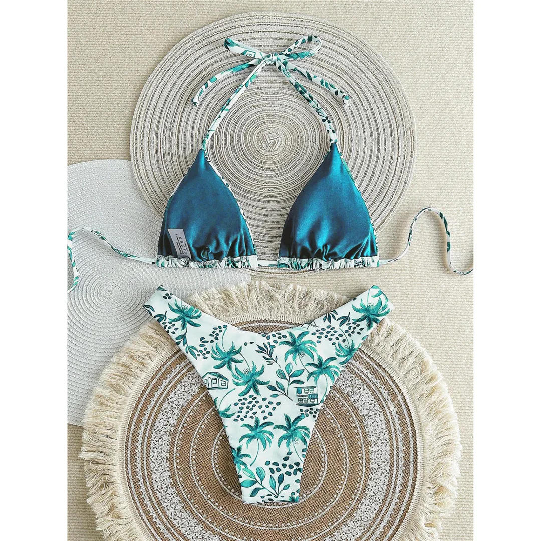 XS - L Neuer bedruckter Neckholder-Bikini, brasilianischer Bikini, Damen-Badeanzug, zweiteiliges Bikini-Set, Badeanzug für Damen, Badebekleidung, Badeanzug, Schwimmanzug V7173 – Detail 7