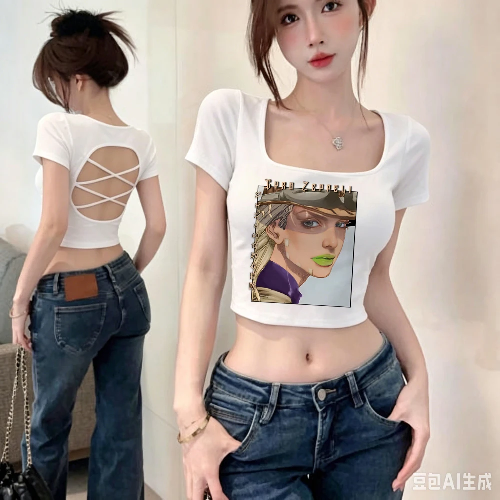 Jojo's Bizarre Adventure cropped top women emo dollette graphic t-shirt graphic grunge alternative