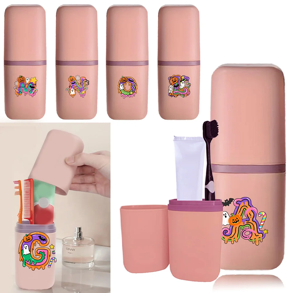 

1pc Multi Functional Toothbrush Box Portable and Detachable Storage Case Travel Toothbrush Mouthwash Cup Candy Letter Pattern