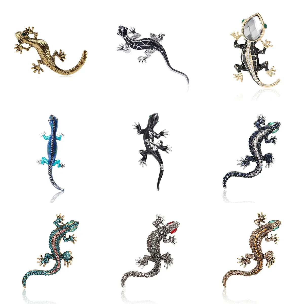 Rhinestone Gecko Brooches for Women Unisex Animal Pins Multi-color Available Casual Party Accessories Gifts