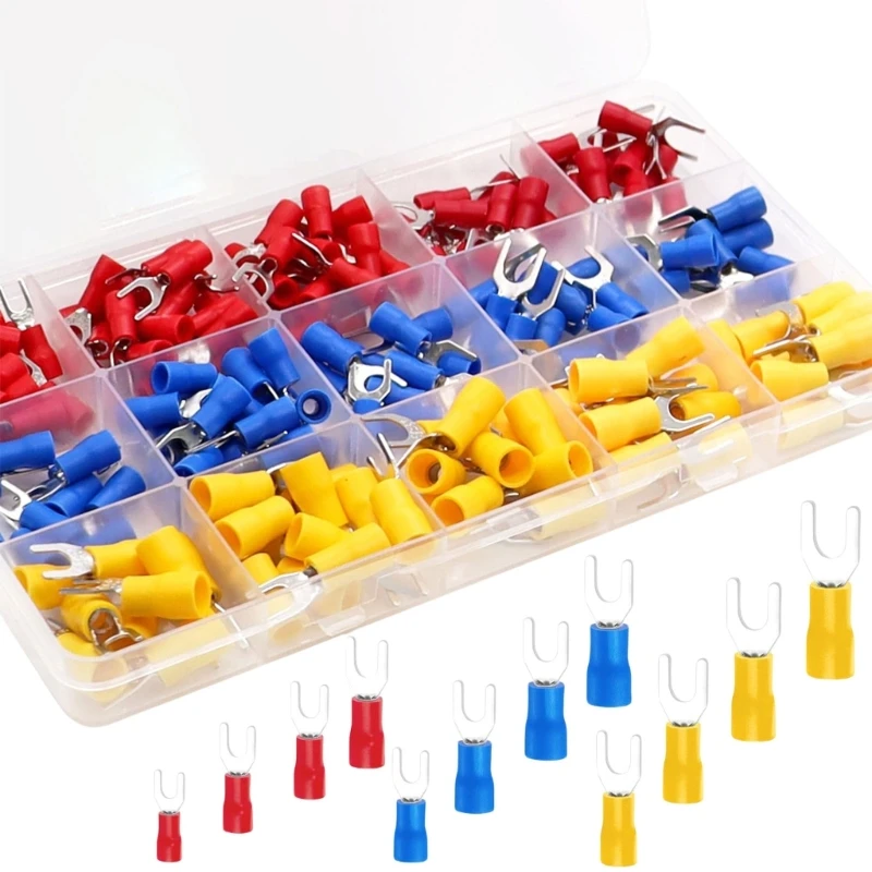 200PCS Insulated Wire Terminals set Cold Press Electrical Connectors PVC Insulated Crimp Terminals set for Home & Auto