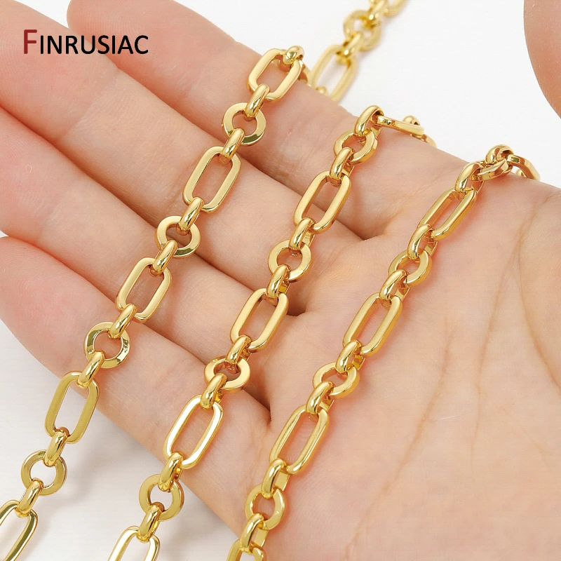 

18-каратное позолоченное латунное толстое квадратное цепочка, тяжелая кабельная цепочка 6,6*12 мм для изготовления ювелирных изделий своими руками, ожерелья, браслета