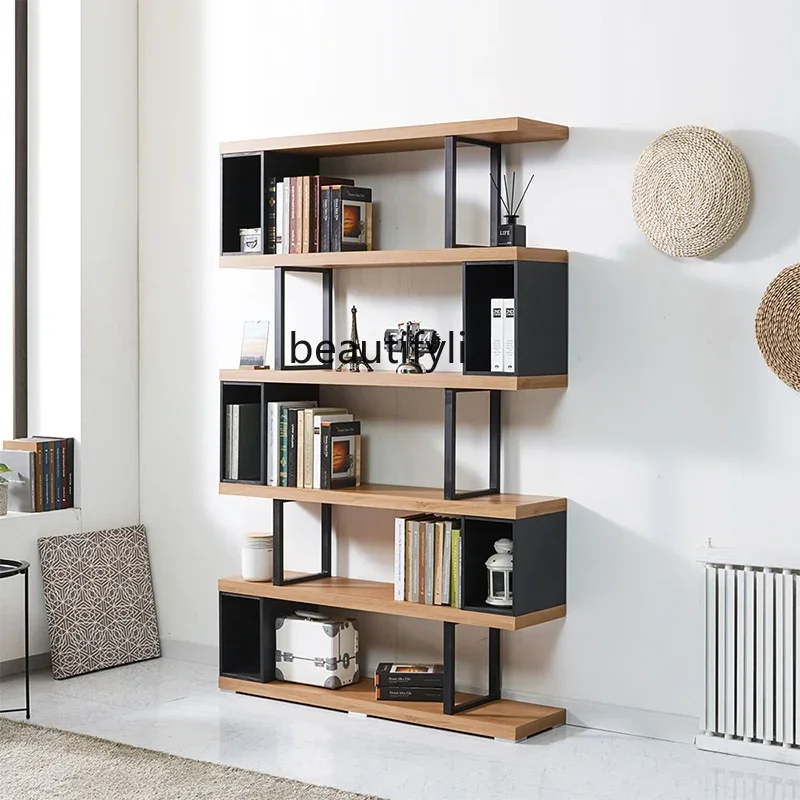 

Nordic Simple Solid Wood Bookshelf Light Luxury Japanese Modern Floor Shelf Full Wall Study Reading Bookcase