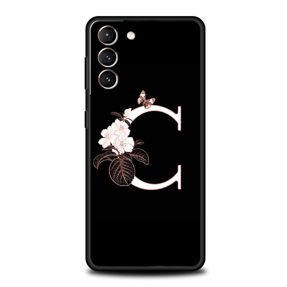 Etui na pierwszą literę kwiatową do Samsung Galaxy S24 S23 S22 S20 S21 FE Ultra S10 S10E S9 S8 Plus 5G silikonowe pokrowce na telefon Capas — zdjęcie 5
