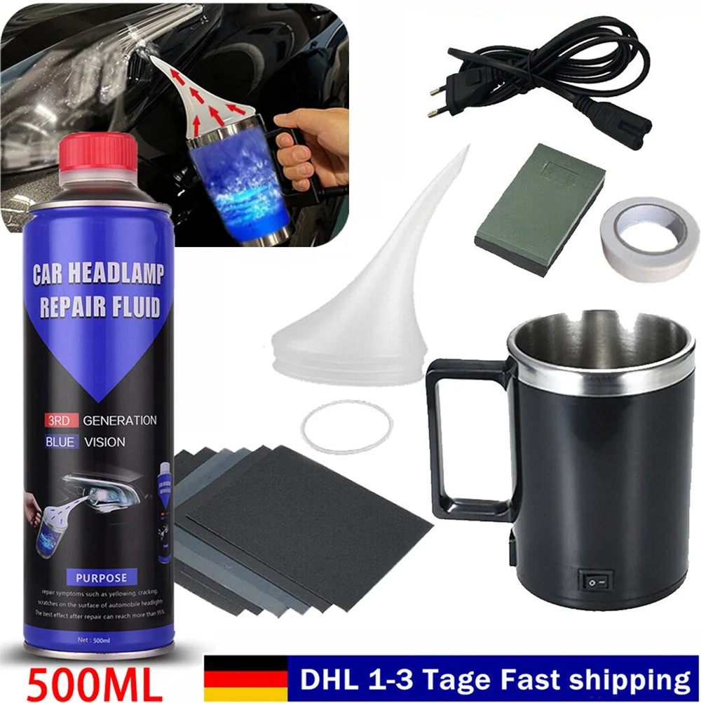Car Lamp Restoration Kit Headlight Polishing 500ml Repair Fluid Polymer Headlights Cleaning Kettle Vapor For Headlight Lamps