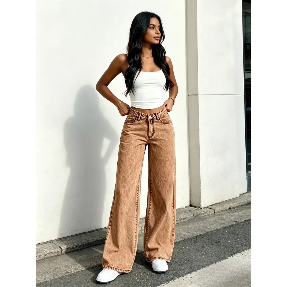 Retro Pants American Casual Slim Jeans, New High Waist Loose Straight Mop Pants Female Tide