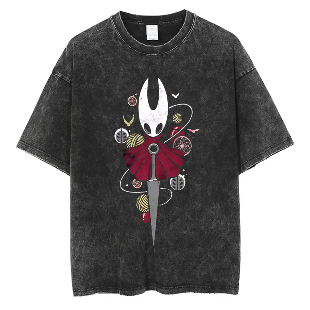 

Game Hollow Knight Vintage Washed T-shirt Men Women Casual Oversized Crewneck Short Sleeve T-shirts Men's 100% Cotton T Shirt