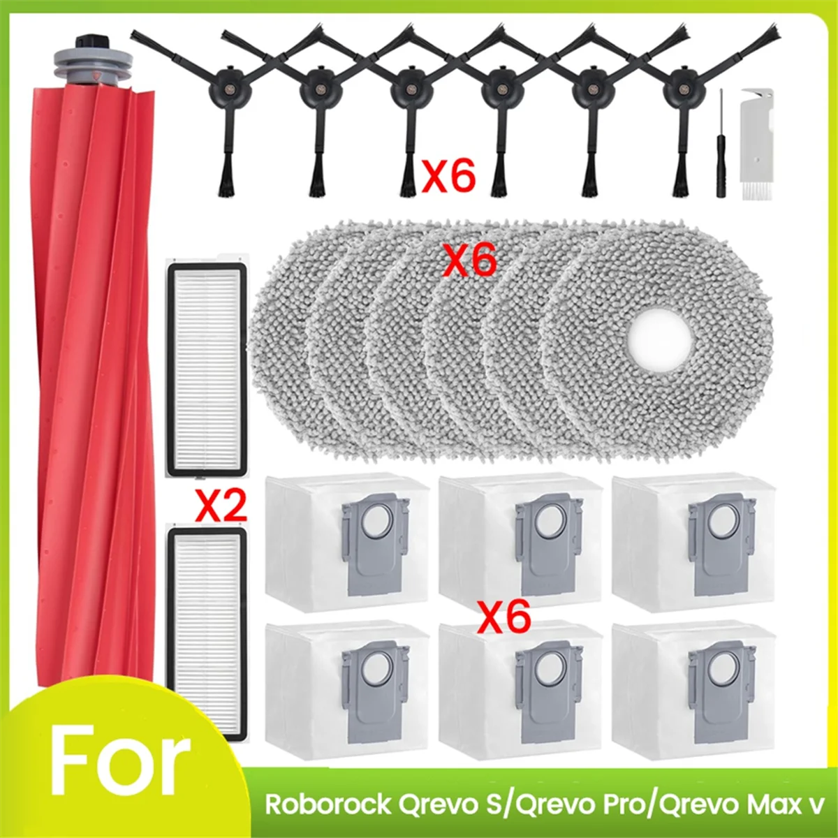 23PCS for Roborock Qrevo S/Qrevo Pro/Qrevo Max V Robot Vacuum Cleaner Attachment Dust Bag Main Side Brush Hepa Filter